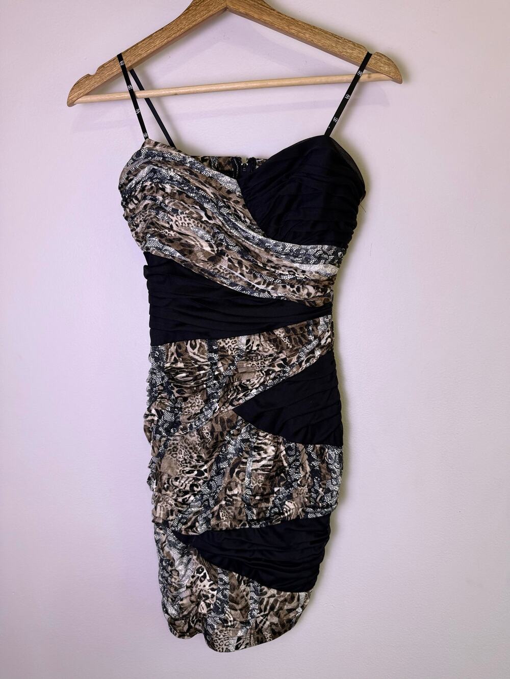 Love Tease Y2K Animal Print Ruched Bodycon Mini Dress Size 7